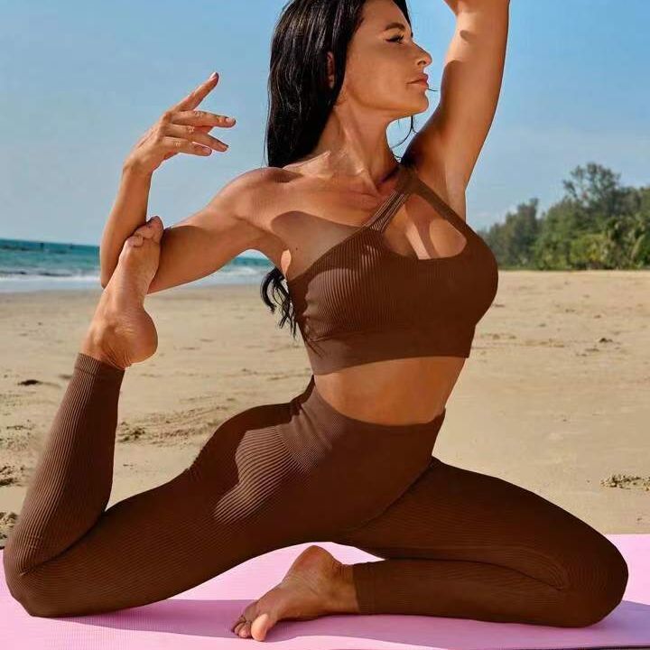 Women’s Seamless One-Shoulder Sports Bra and High-Waist Leggings 2-Piece Set