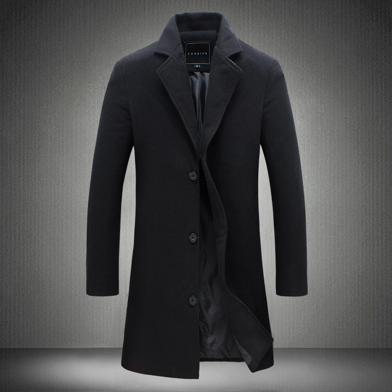 Long Solid Color Single Breasted Windbreaker Fabric