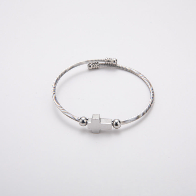 Titanium Steel Retro With Opening Adjustable Cross Bracelet
