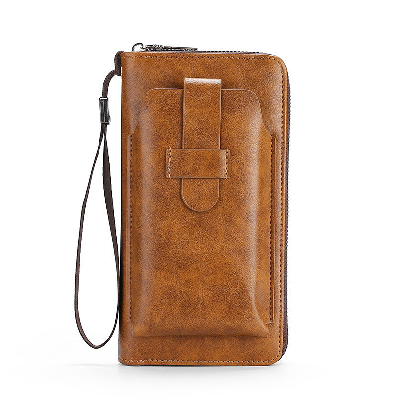 Men's Long PU Leather Wallet With Zipper And Card Slots
