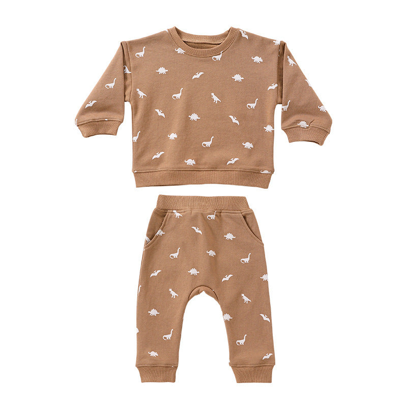 Printing Two-piece Casual Round Neck Loungewear Suit