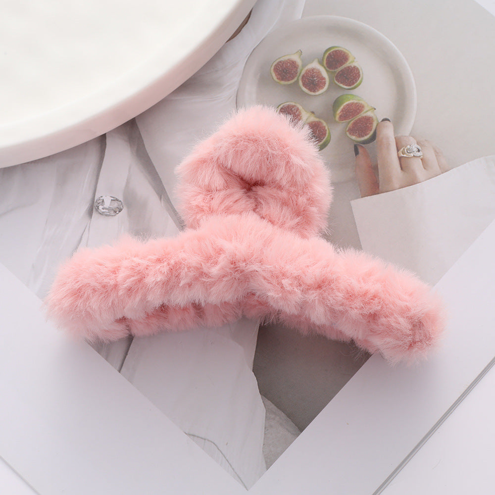 Solid Color Fur Grip Plush Back Head Barrettes