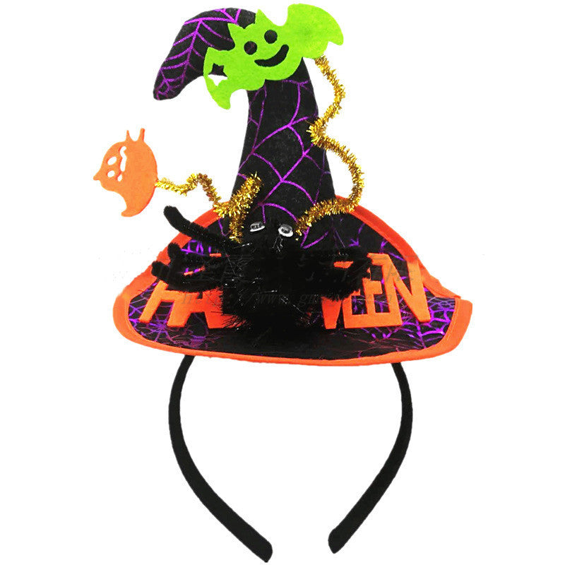 Halloween Witch Hat Headband – Spider, Bat, and Ghost Letter Hair Accessories for Masquerade Party Props