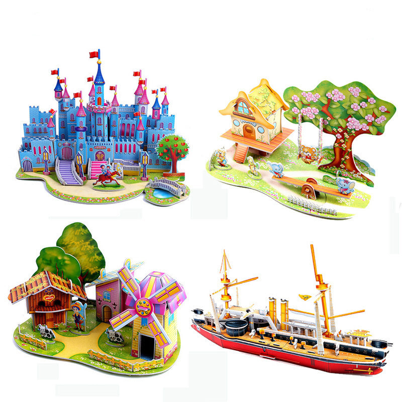 Children's 3D Three Dimensional Puzzle Paper Educational Toys Diy Building Hut