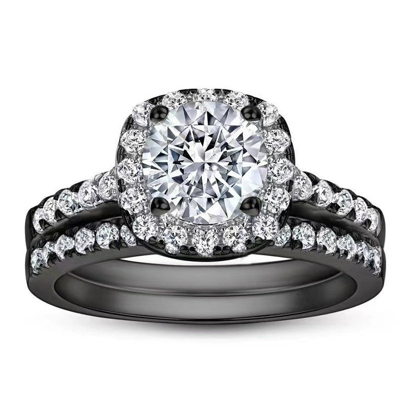 Elegant Geometric White and Black Alloy Ladies’ Engagement Ring Set