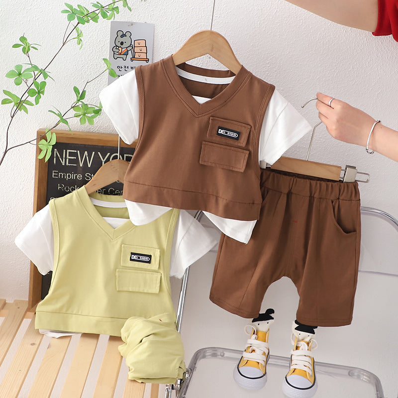 Kids Cotton Short Sleeve Blouse And Shorts Summer Suit