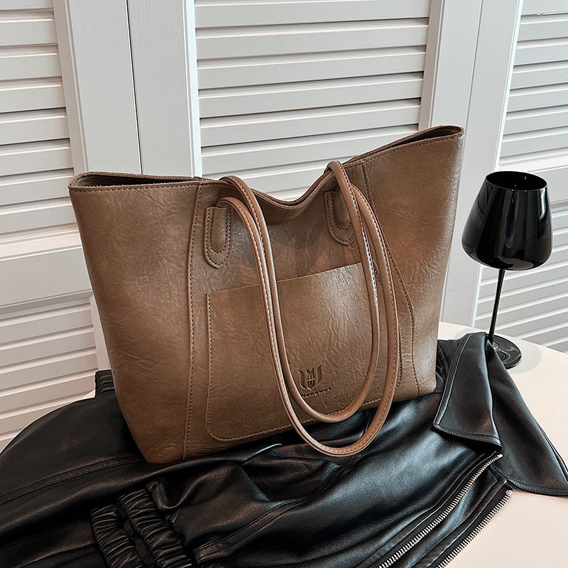 Casual Retro Shoulder Bag – Textured Commuter Tote