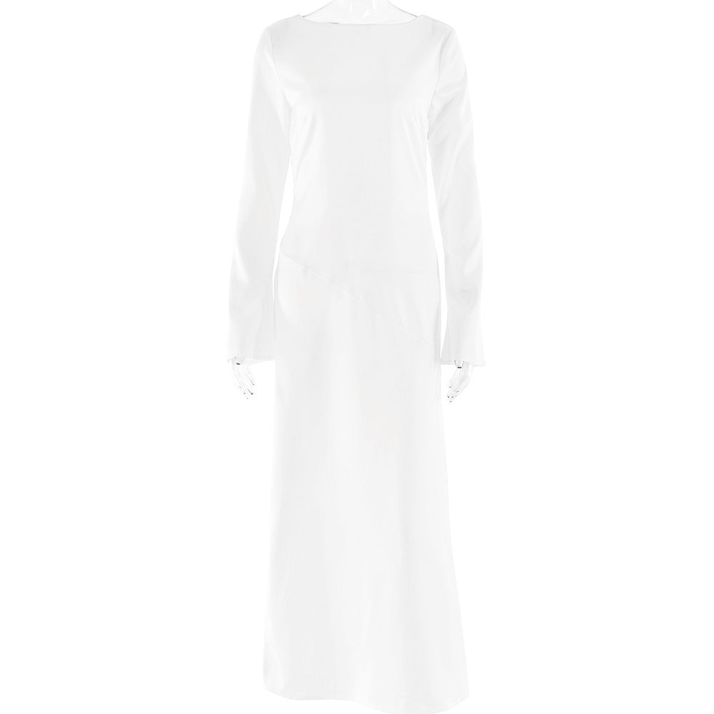 Trendy Long-sleeve Stitching Satin Formal Dress