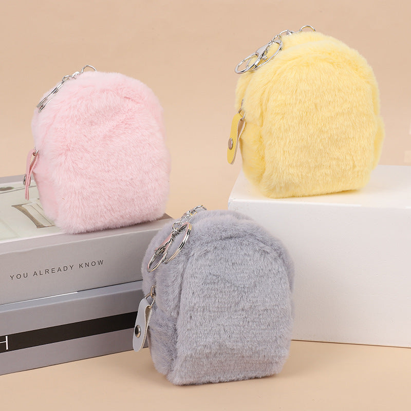 Unisex Plush Mini Wallet Key Case Solid Color Compact Slim