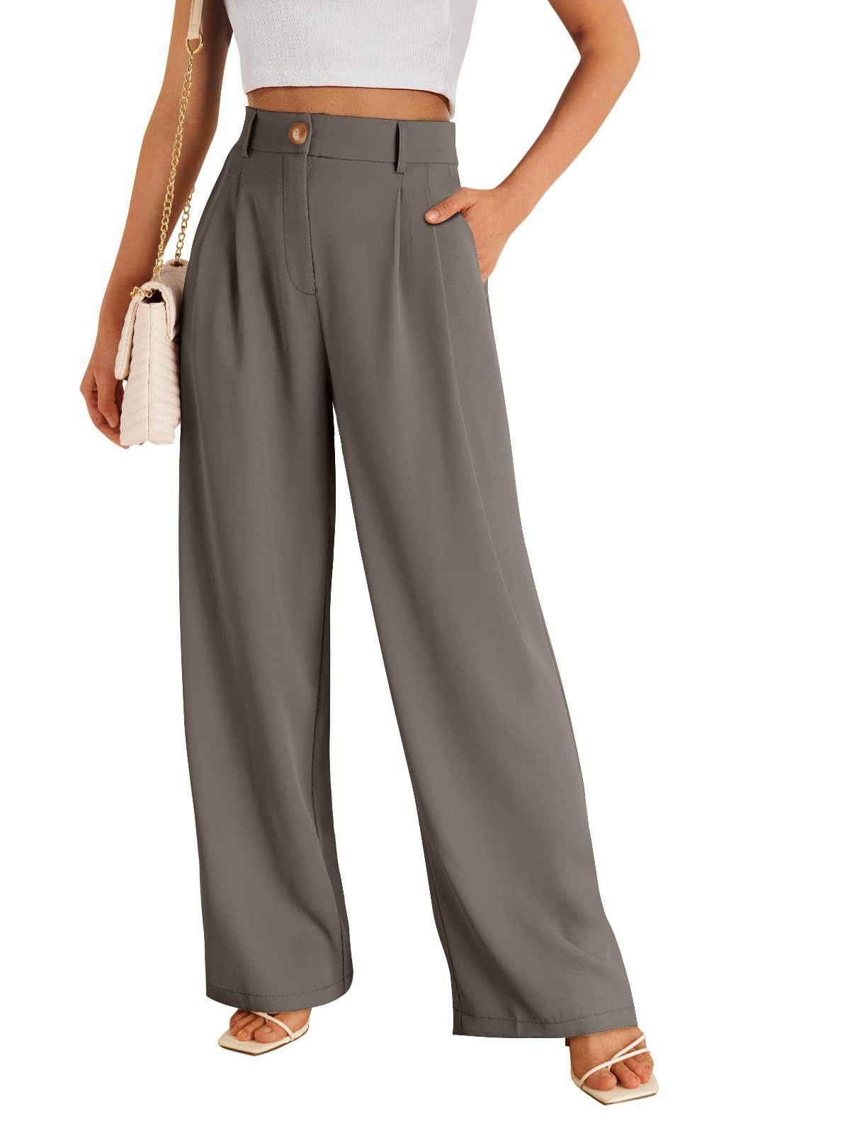 Women’s High-Waist Straight-Leg Pants with Zipper Detail – Elegant Polyester Trousers