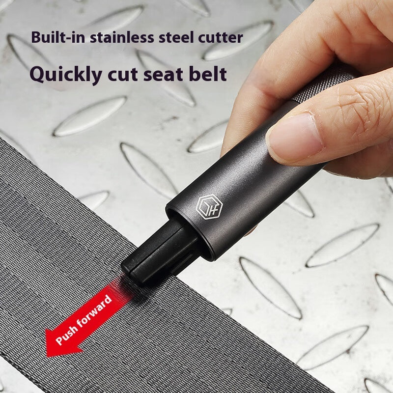 Automobile Safety Hammer with Window Breaker & Cuttable Safety Belt – Aluminum Alloy, Gun Gray