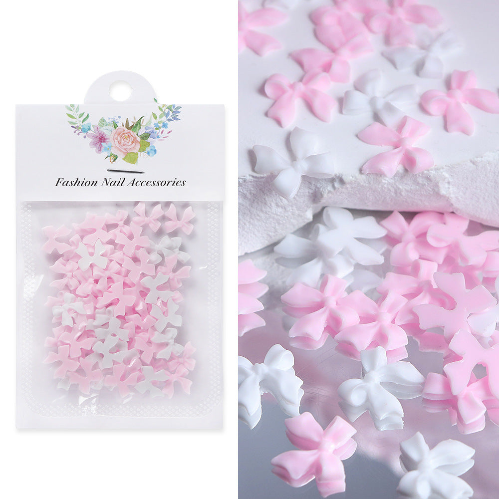 50 Pieces White Ribbon Bowknot Nail Jewelry