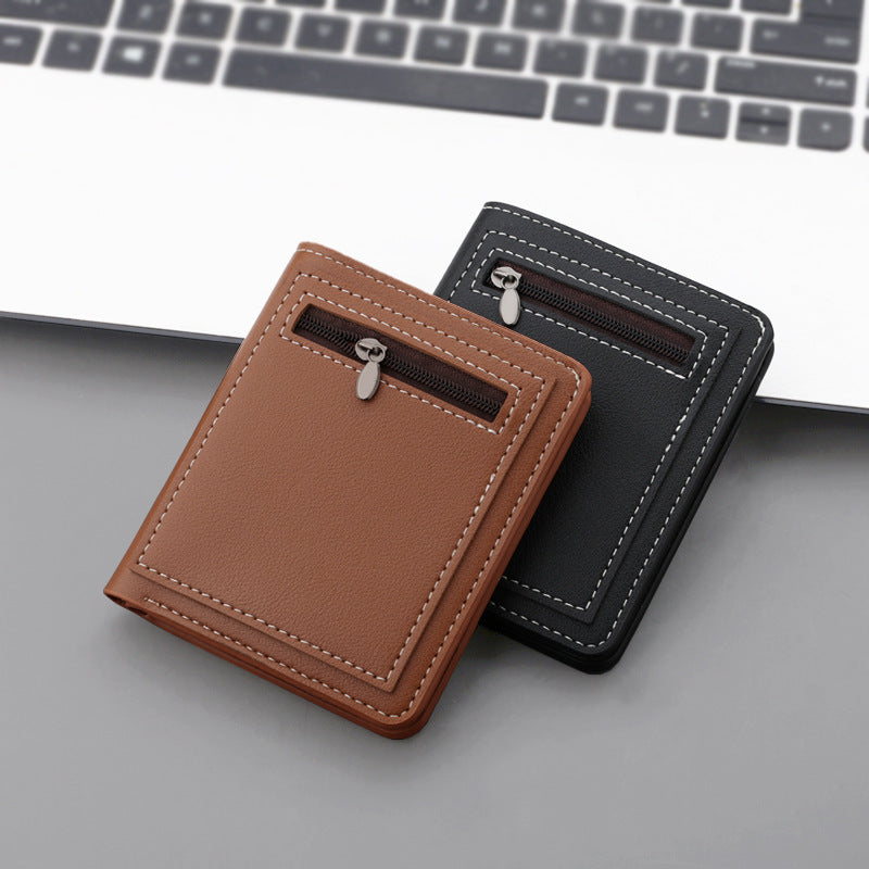 Men's Vertical Zippered Wallet PU Leather Slim Solid Color