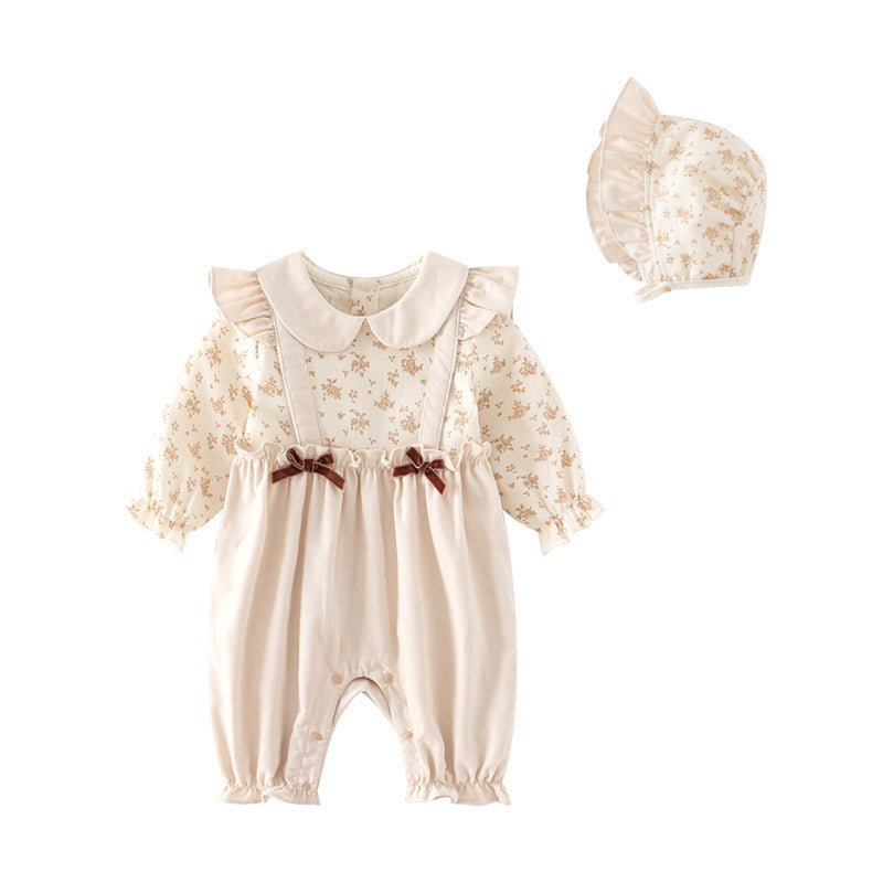 Baby Spring and Autumn Romper – Cute Lady Onesie Jumpsuit with Fake Two-Piece Design for Infant Girls (Hundred Days Outfit)