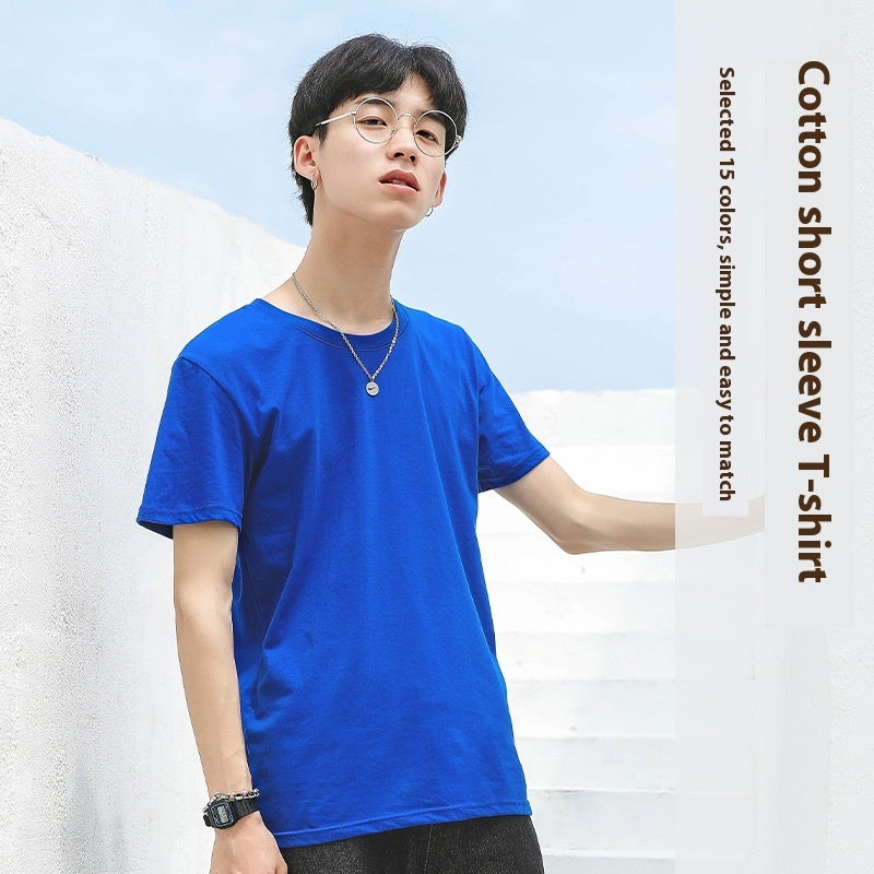 Men's Round Neck Blank Solid Color Cotton T-shirt