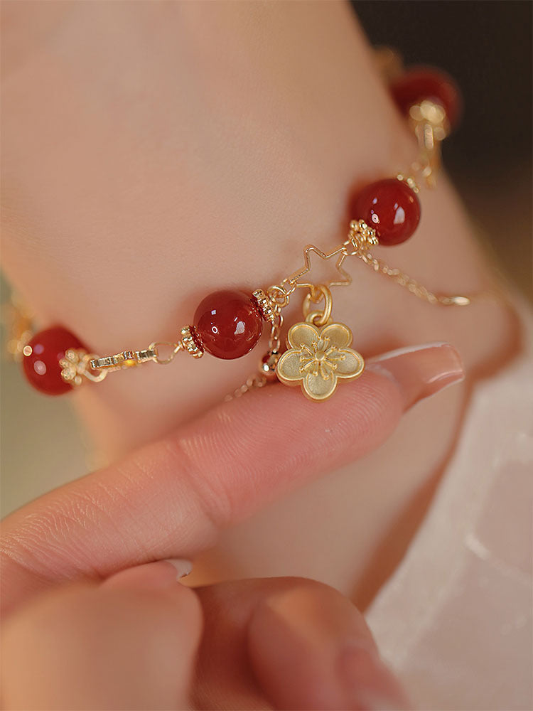Ethnic Fashion Exquisite Natural Red Agate Double Layer Bracelet