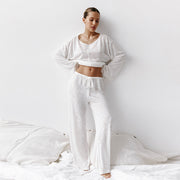Women's Polyester Lounge Set White Casual European Style