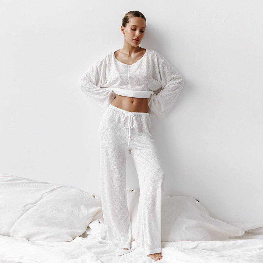 Women's Polyester Lounge Set White Casual European Style