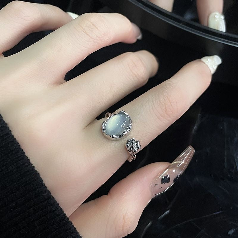 Flower Bud Pastoral Moonstone Zinc Alloy Ring For Women