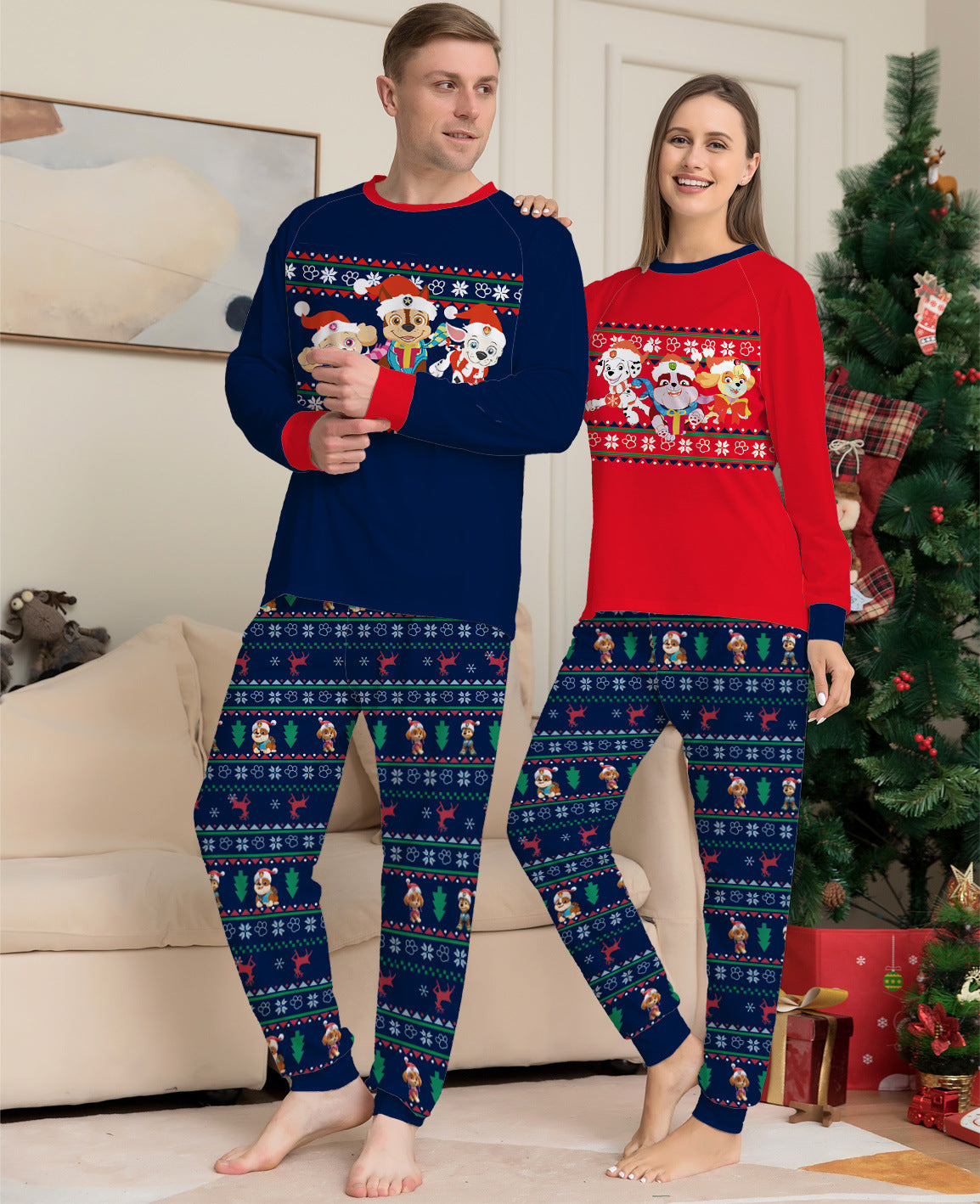 Printed Christmas Parent Child Suit Holiday Lovely Home Dress Pajamas