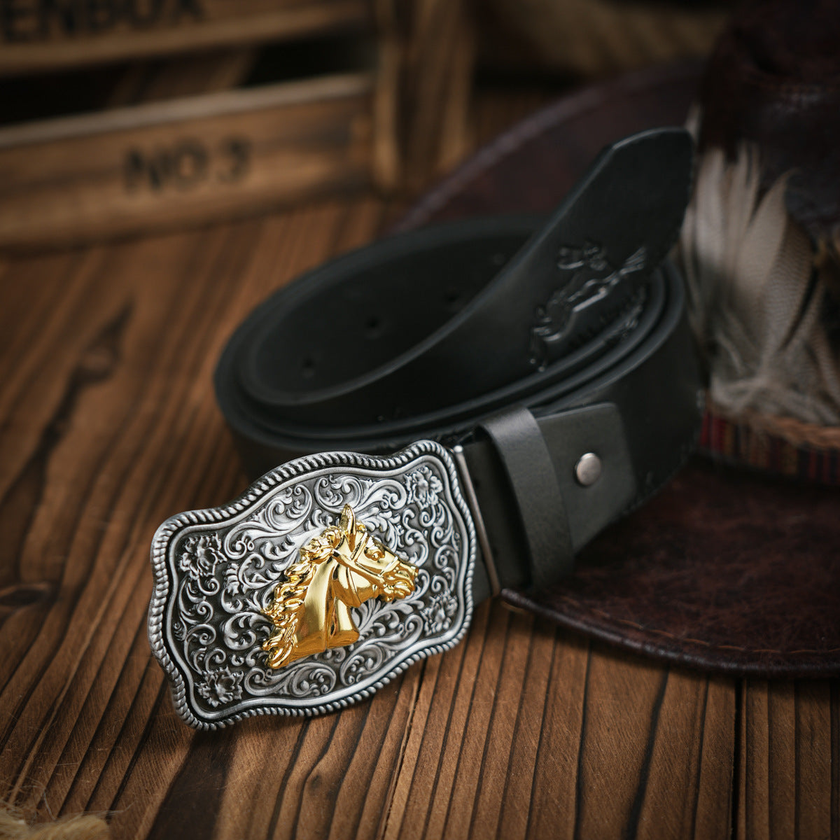 Retro Deer Embossed Belt – Imitation Leather with Buckle