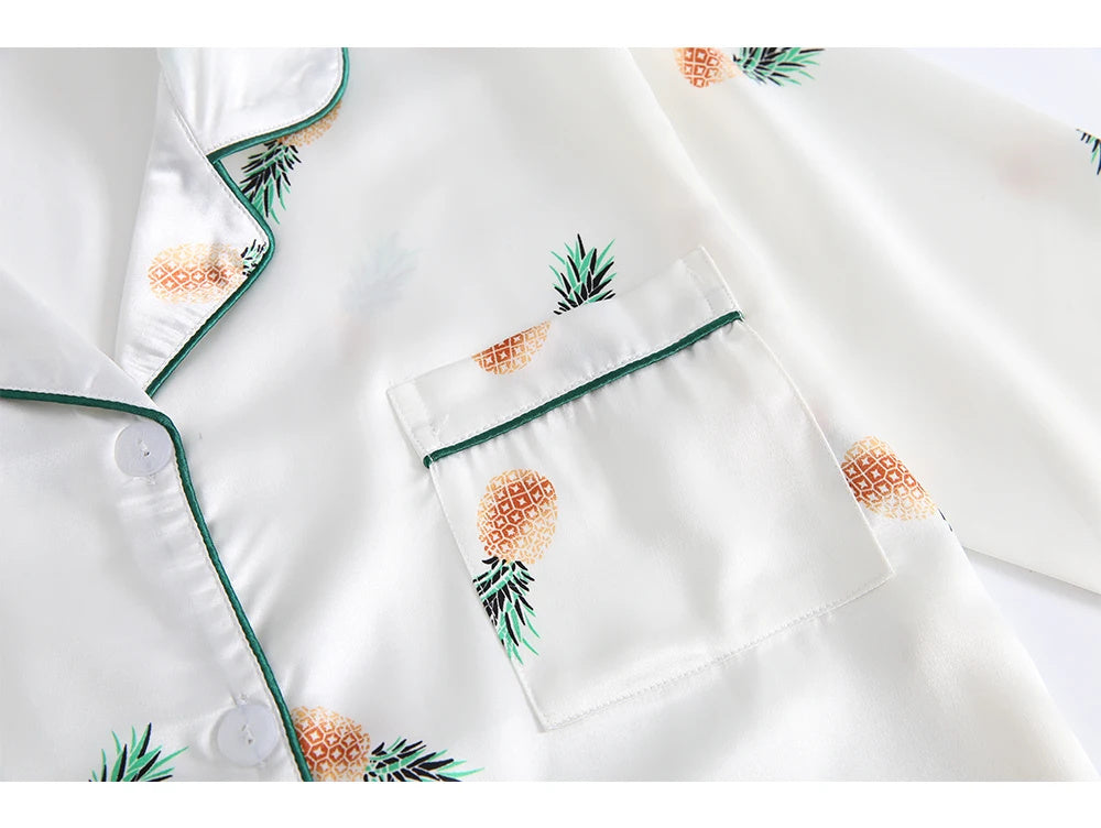Ice Silk Printed Sweet Cute Loungewear Seven-piece Pajamas Suit