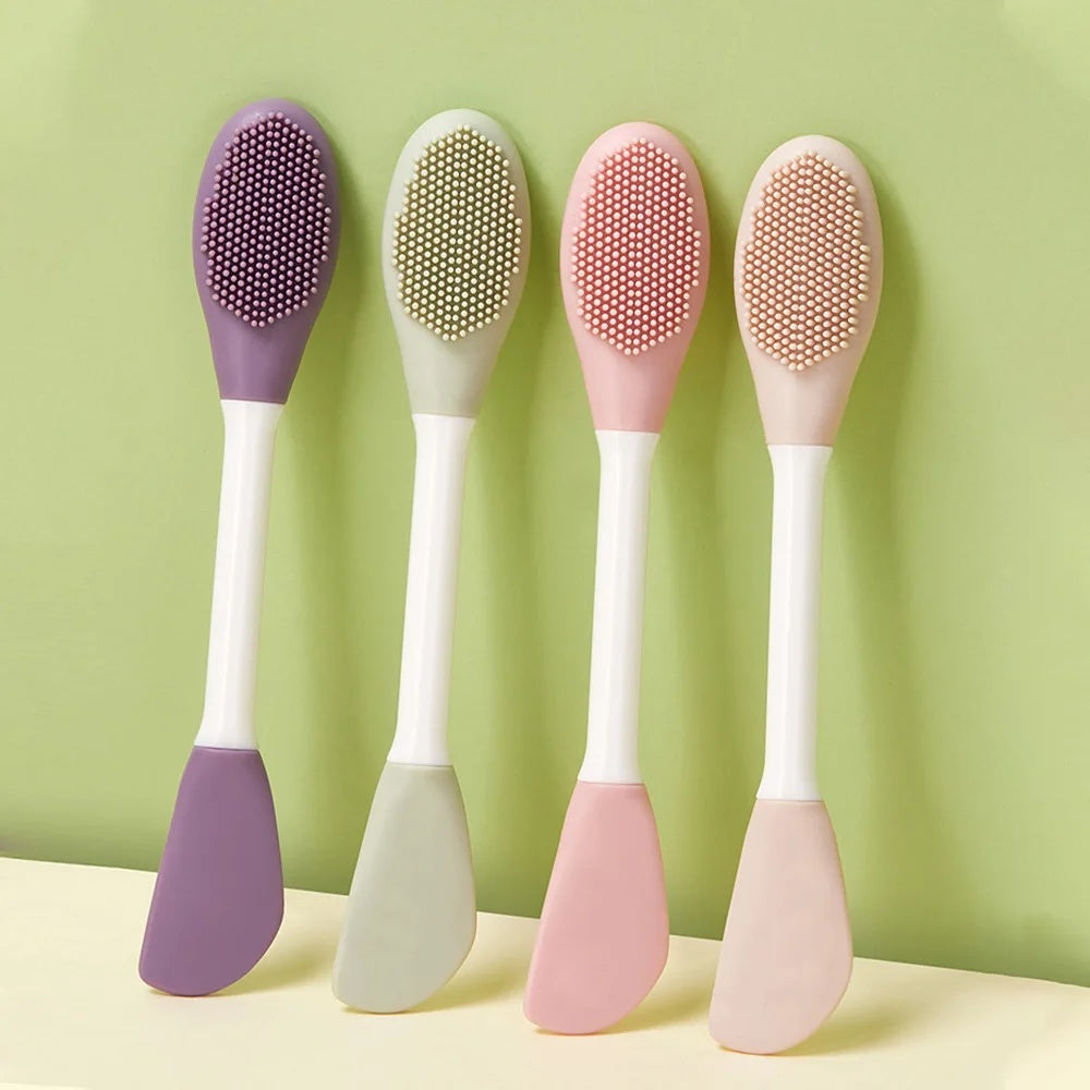Double Head Silicone Facial Mask Brush – Massage, Mud Scraper & Skincare Tool