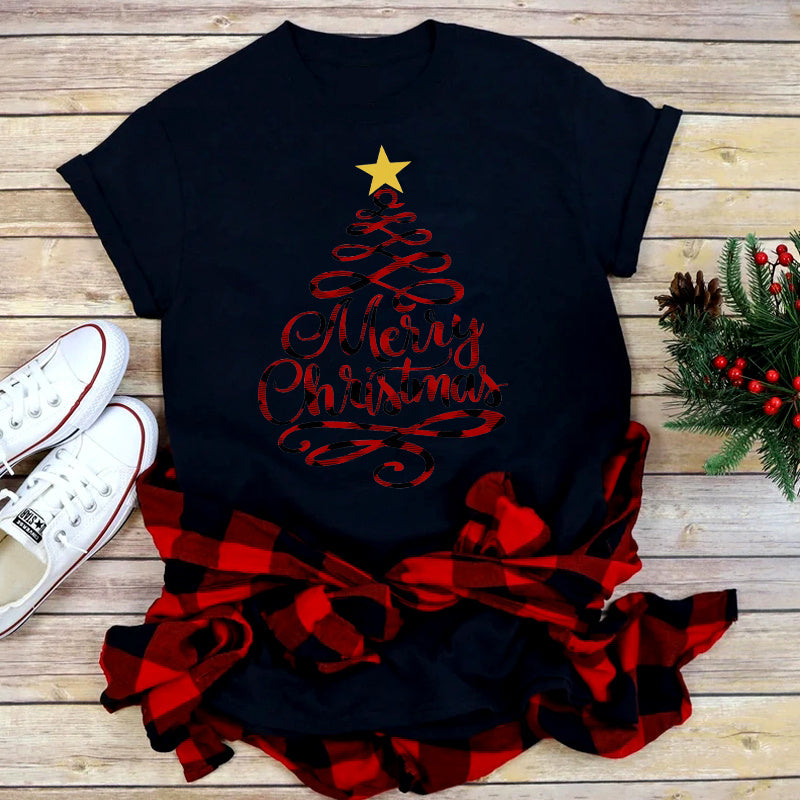 Foreign Trade Christmas Tree T-shirt Men And Women Red