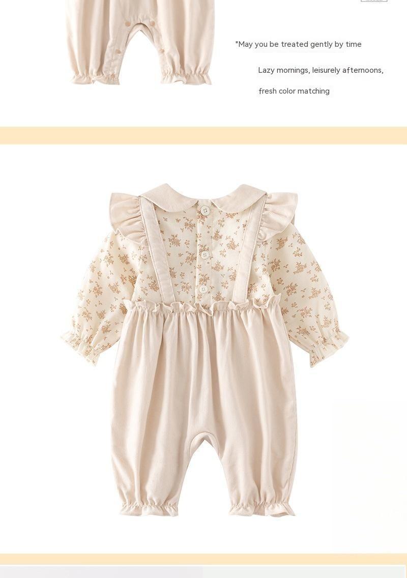 Baby Spring and Autumn Romper – Cute Lady Onesie Jumpsuit with Fake Two-Piece Design for Infant Girls (Hundred Days Outfit)