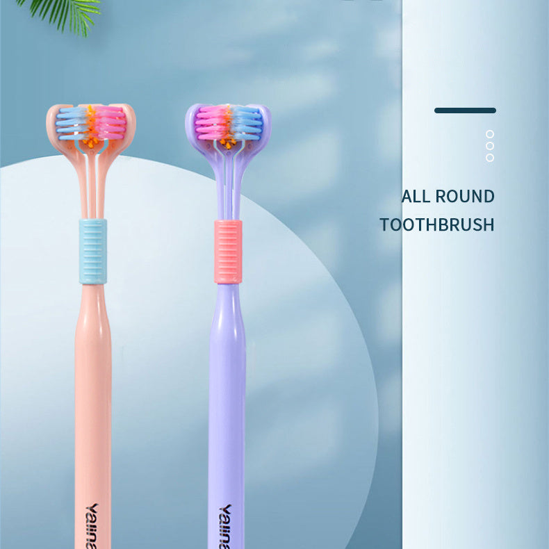 Three-Sided Macaron Soft Bristle Toothbrush – Deep Clean, Safe & Portable