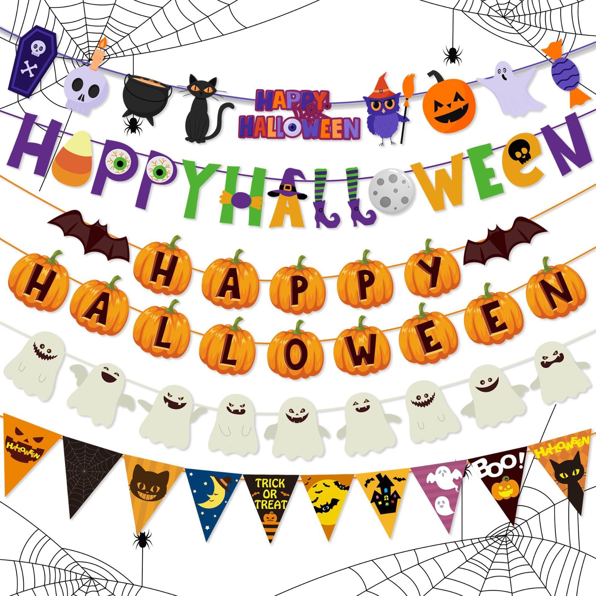Halloween Party Pumpkin Triangle Banner Hanging Flag Party Scene Layout Decoration
