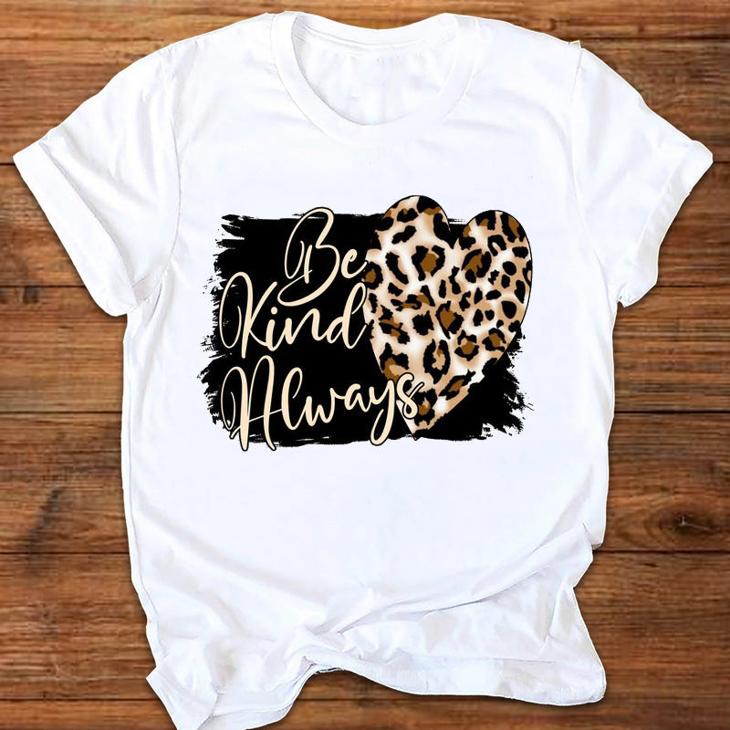 Summer New Leopard Love Printed T-shirt Women's Top
