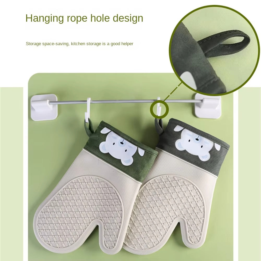 Silicone & Cotton Double-Layer Oven Gloves – Heat-Resistant Twill Mitts for Safe and Stylish Baking