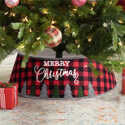 48-inch Black And Red Grid Cloth Embroidered Christmas Tree Skirt
