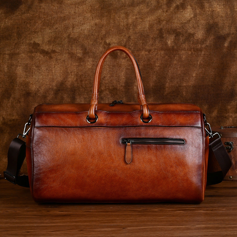 Unisex Retro Leather Backpack Solid Color Large Capacity