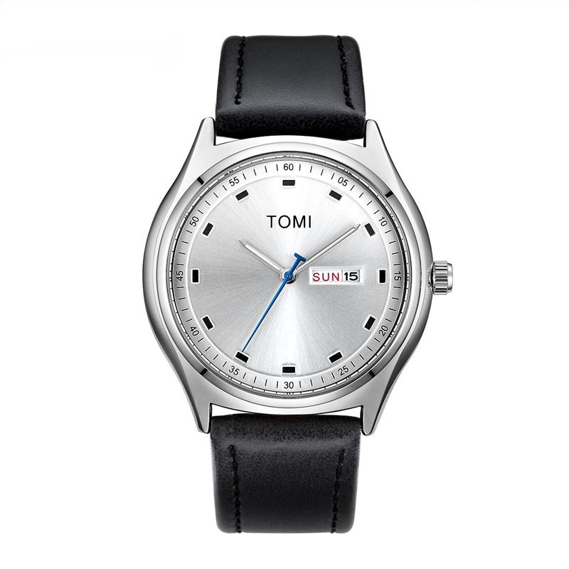 Fashion Simple Double Calendar Leather-belt Watch
