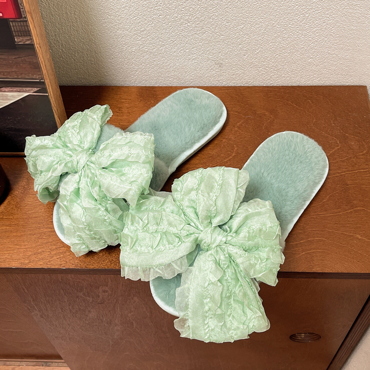 Sweet Style Big Bow Cotton Slippers Fashion Four Seasons Soft Bottom Home Shoes