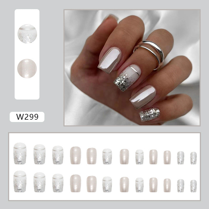 European And American Fashion Square Nail Art Silver Glitter Noble And Elegant
