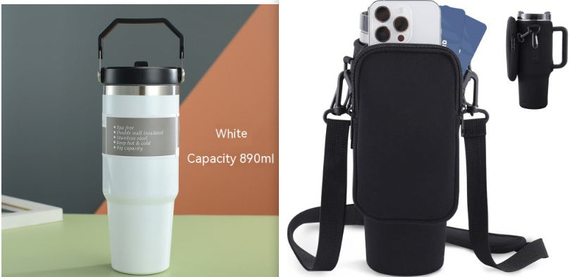 Insulated Stainless Steel Water Bottle – Travel Sports Tumbler with Handle