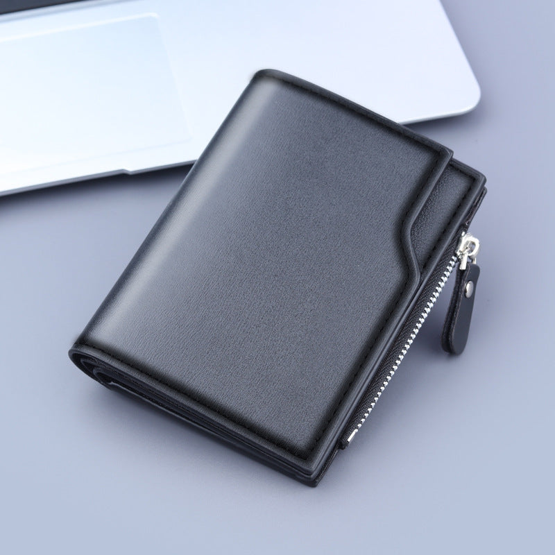 Men's PU Three Fold Wallet Slim Card Slots Solid Color