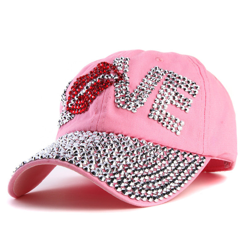 Trendy LOVE Diamond Washed Denim Hat Ladies