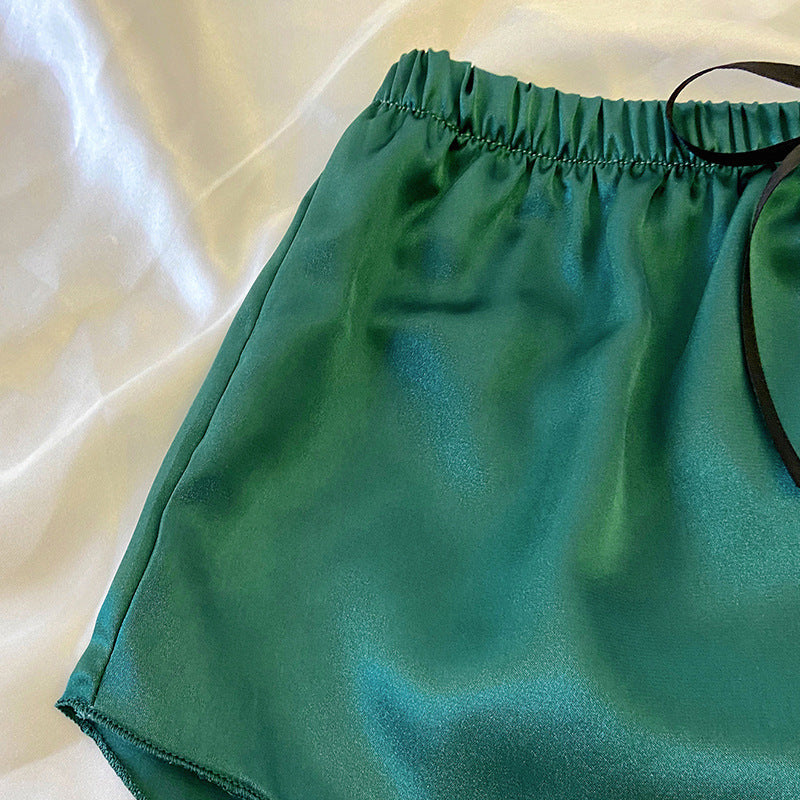 Lace-Up Loose Silk-Feel Loungewear Shorts – Women's Soft Casual Home Shorts