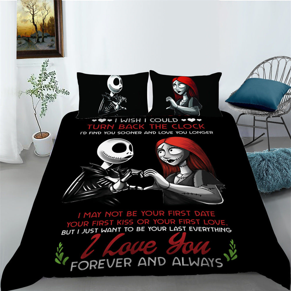 3D Printed Skull Pattern Three-Piece Chemical Fiber Bedding Set
