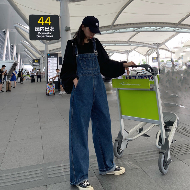 Women's Fashion Denim Suspender Pants – Casual Loose Overalls Jumpsuit
