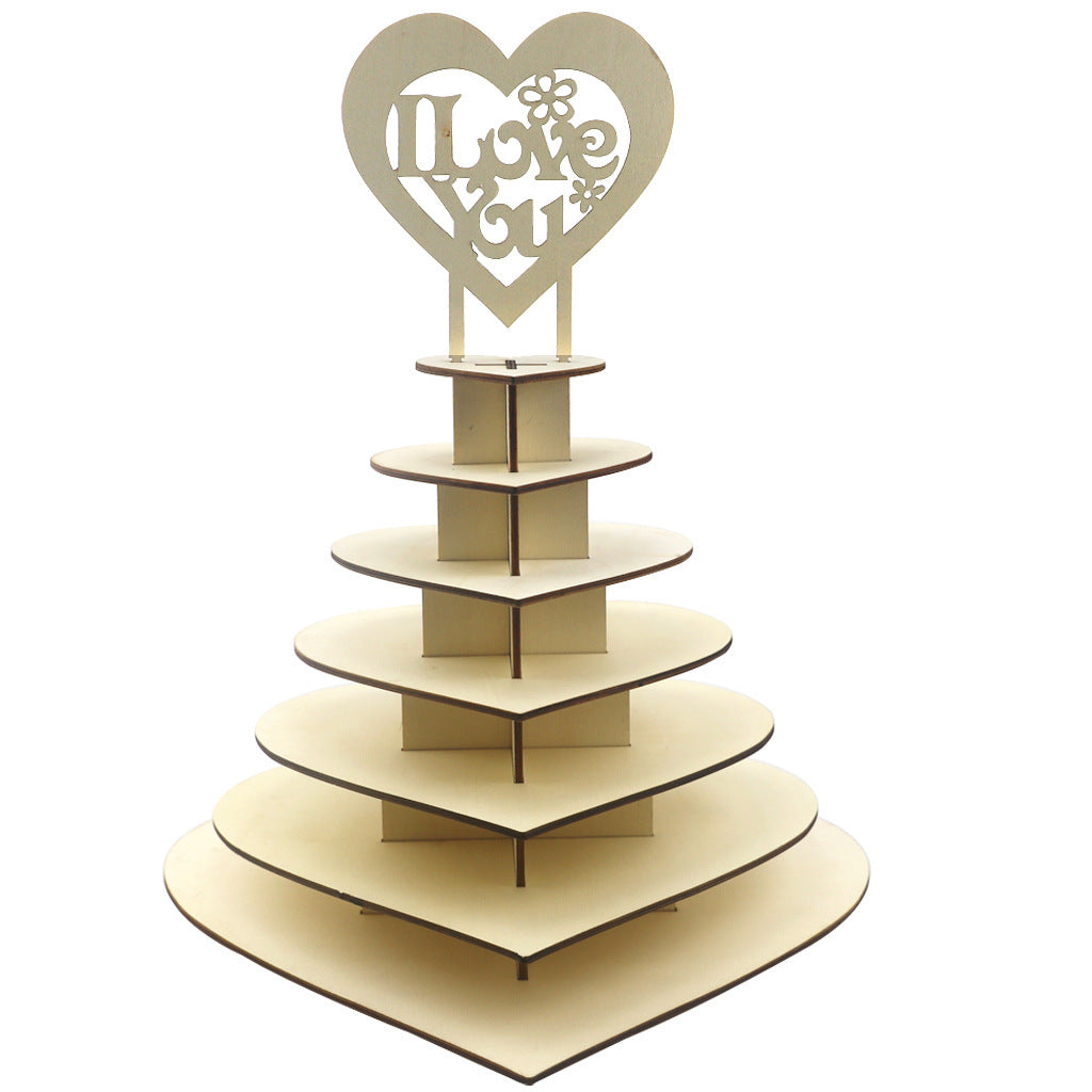 Wooden 7-layer Heart-shaped 3D Fork Wedding Party Chocolate Display