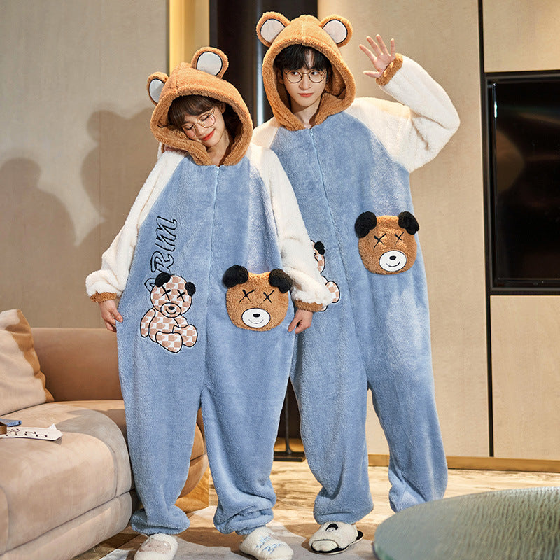 Couple Pajamas Female Coral Animal Pajamas Men Dinosaur One-piece Homewear Clothing
