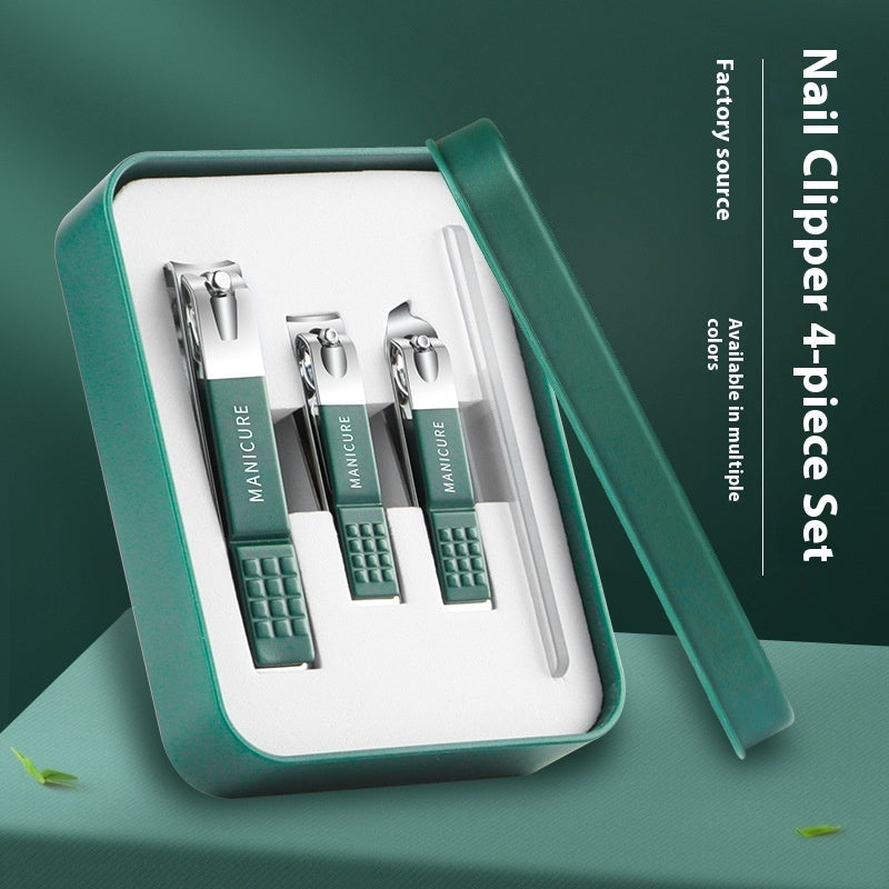 Dark Green Nail Clippers Four-piece Anti-splash Nail Scissors