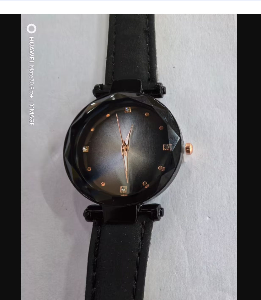 Slim Rose Gold Women's Diamond Starry Sky Magnet Strap Watch