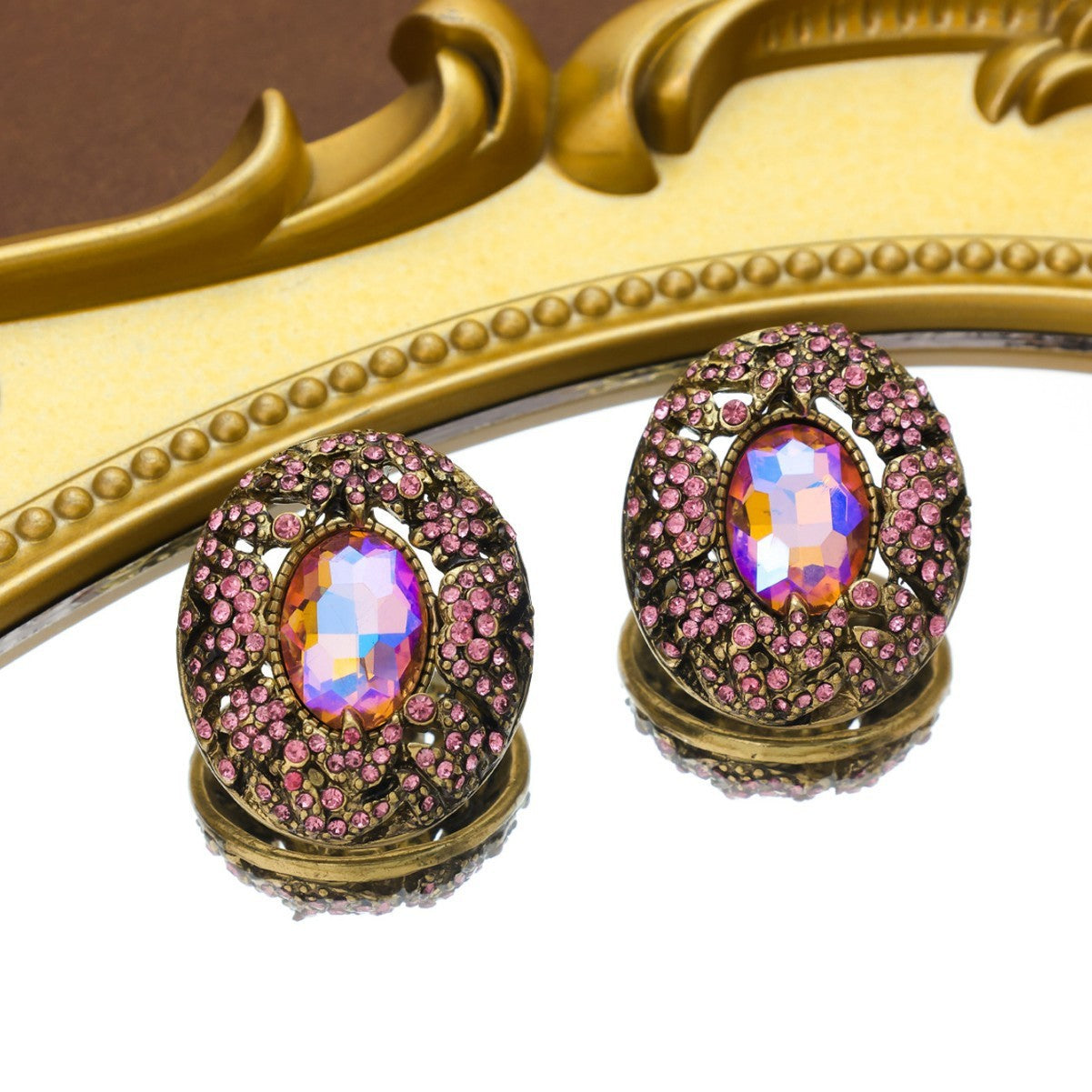 Mid-ancient Vintage Court Vintage Full Inlaid Laiying Stone Earrings