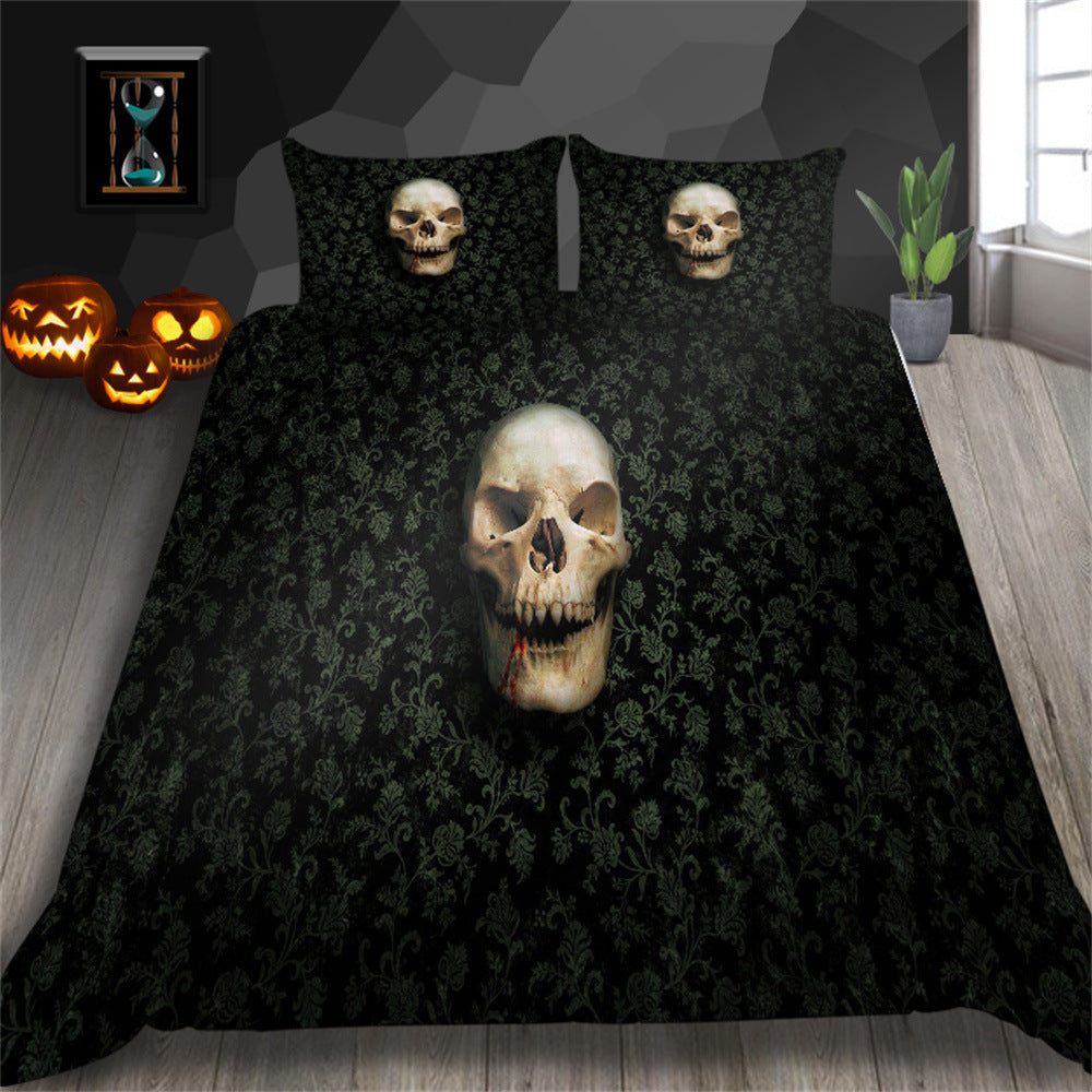 3D Printed Skull Pattern Three-Piece Chemical Fiber Bedding Set